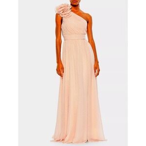 MacDuggal gown size 8 NEW polka dot metallic ruffle one shoulder Rose light pink